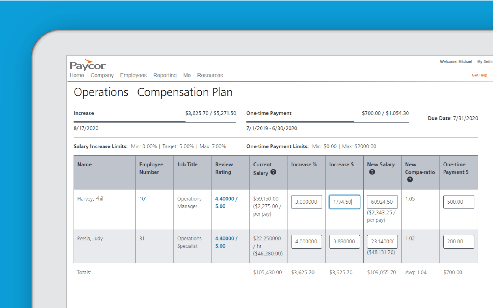 Corner of tablet showing operations plan dashboard against blue background