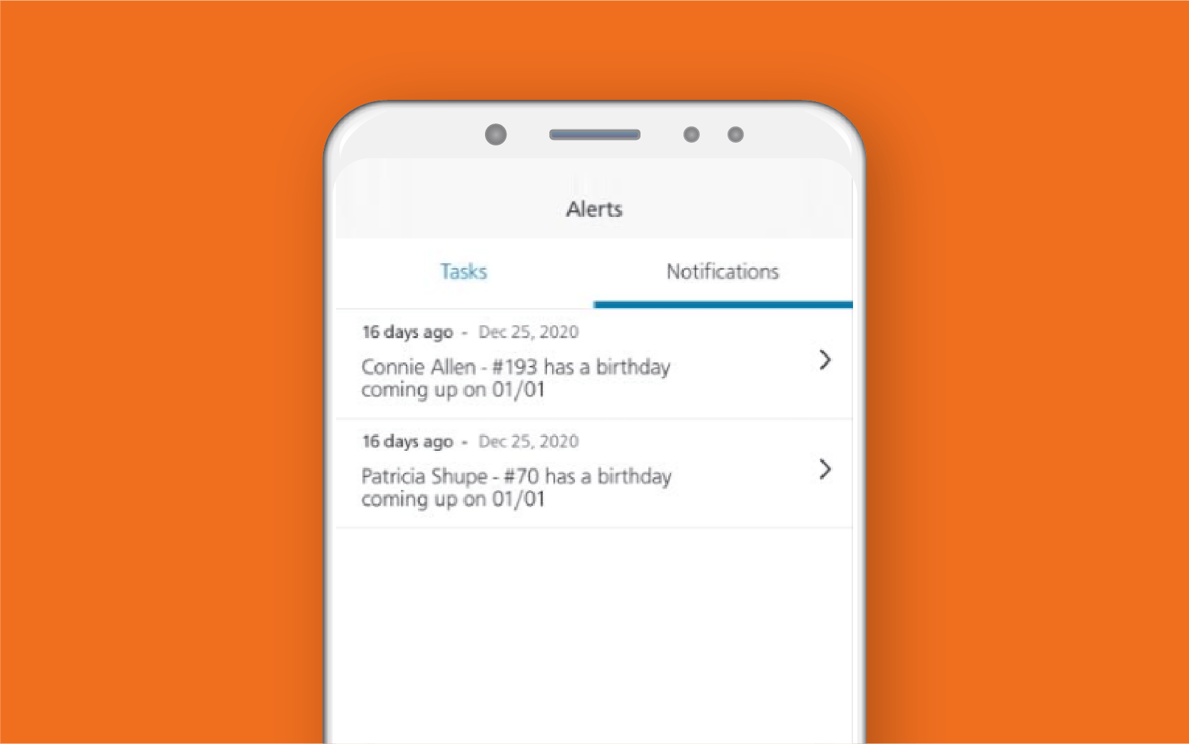 Mobile phone showing Paycor employee self service portal against orange background