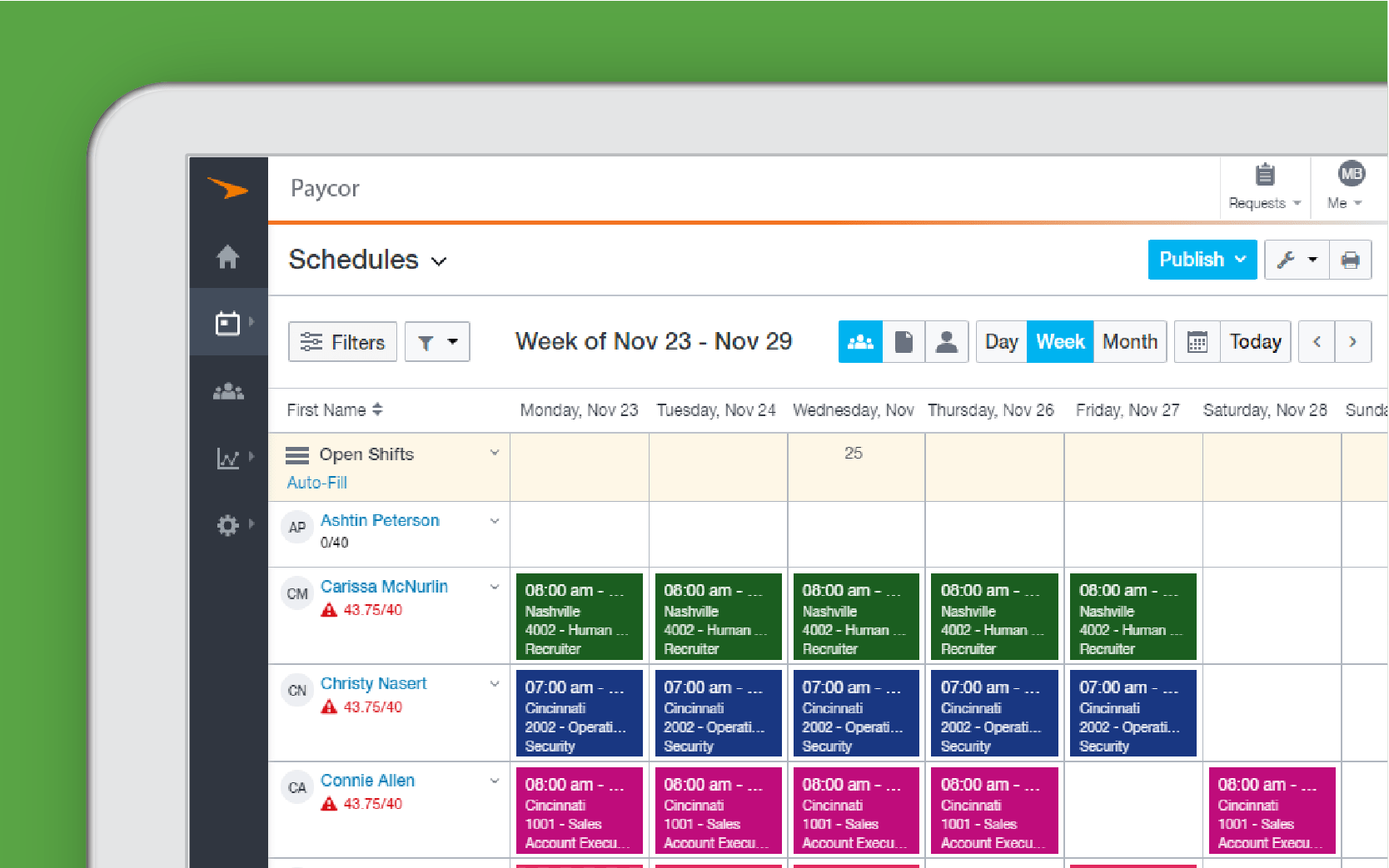 Corner of tablet showing budget planning dashboard against green background