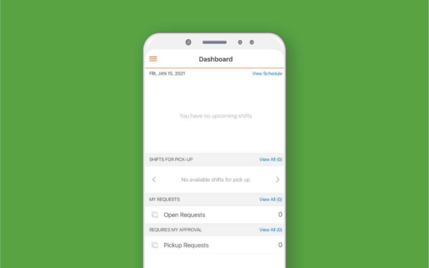 Mobile phone showing employee engagement dashboard against green background