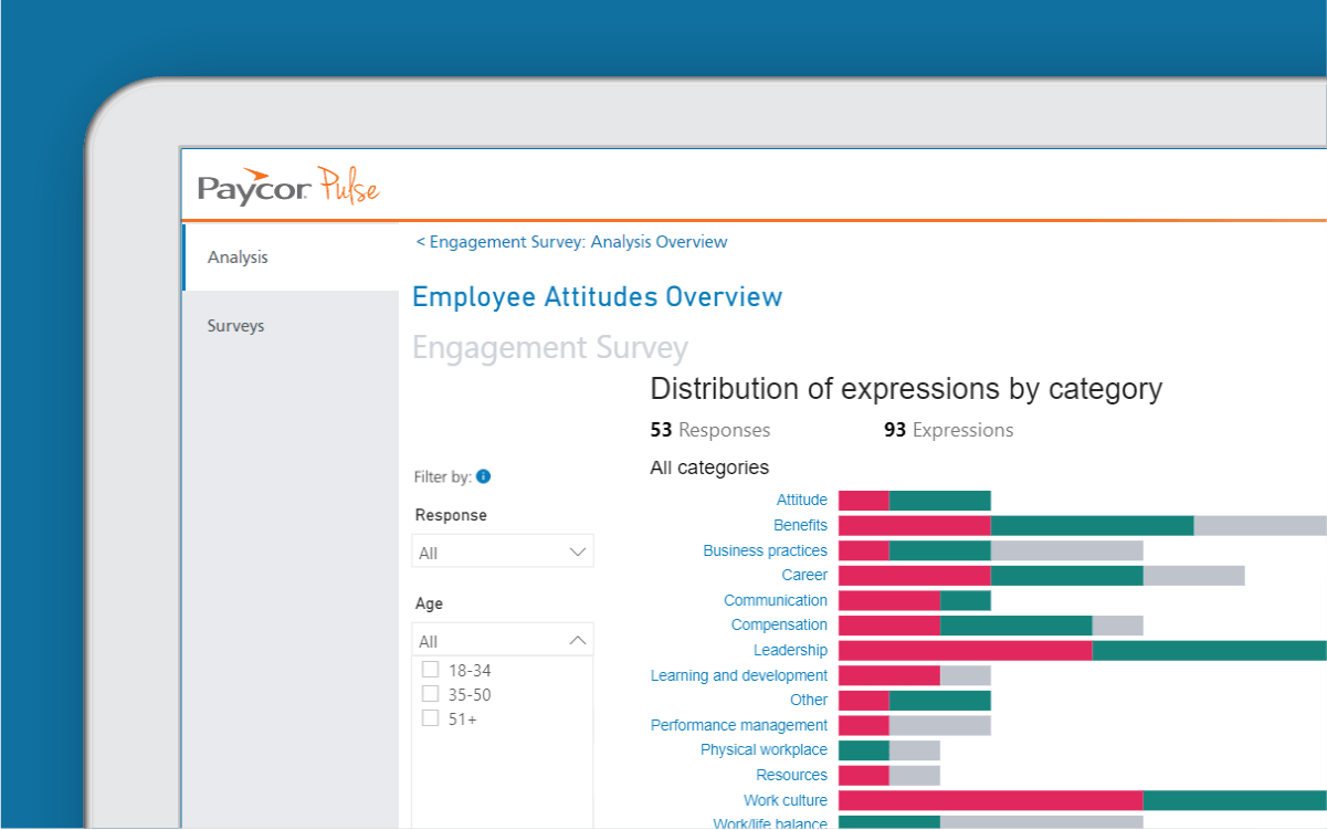 Corner of tablet showing employee attitudes survey with blue background