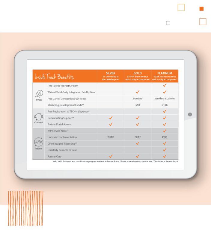Digital tablet showing Paycor's retirement services loyalty program benefits