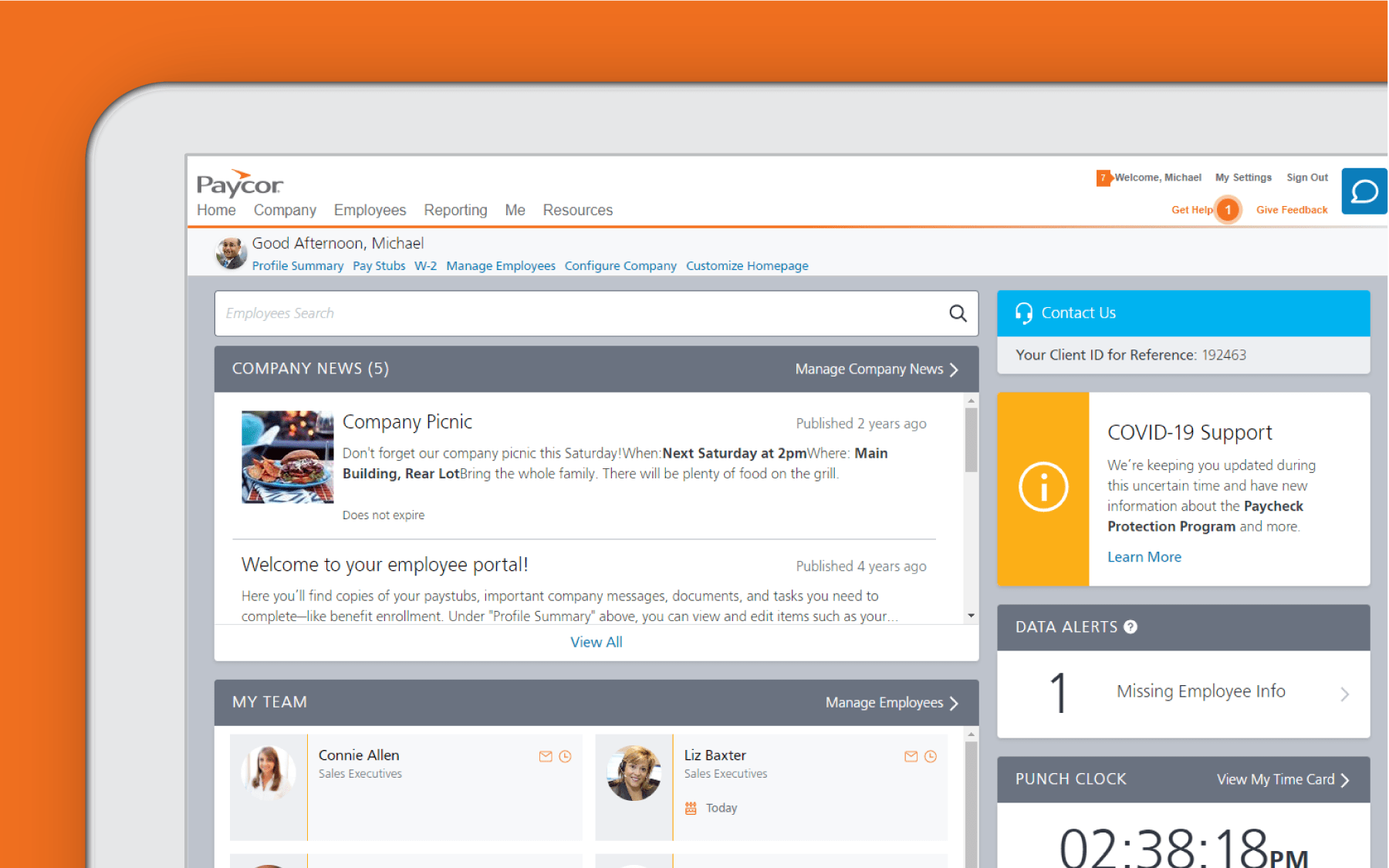 Corner of tablet with career page dashboard against orange background