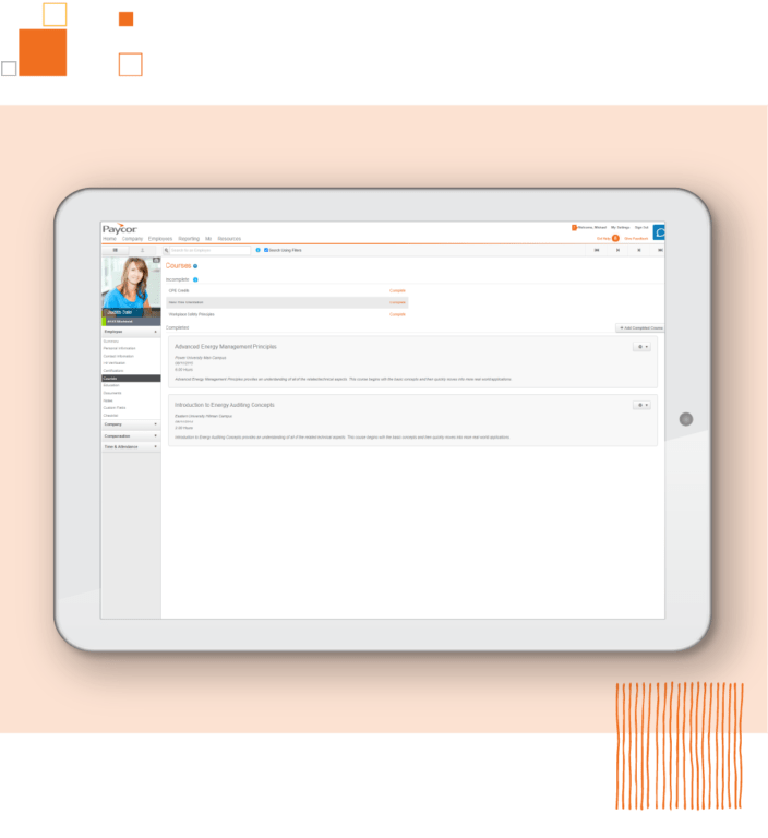 Tablet showing Paycor employee dashboard