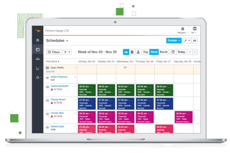 Laptop screen showing Paycor scheduling software