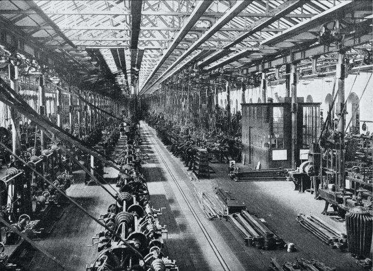 Inside of a factory with black-and-white effect
