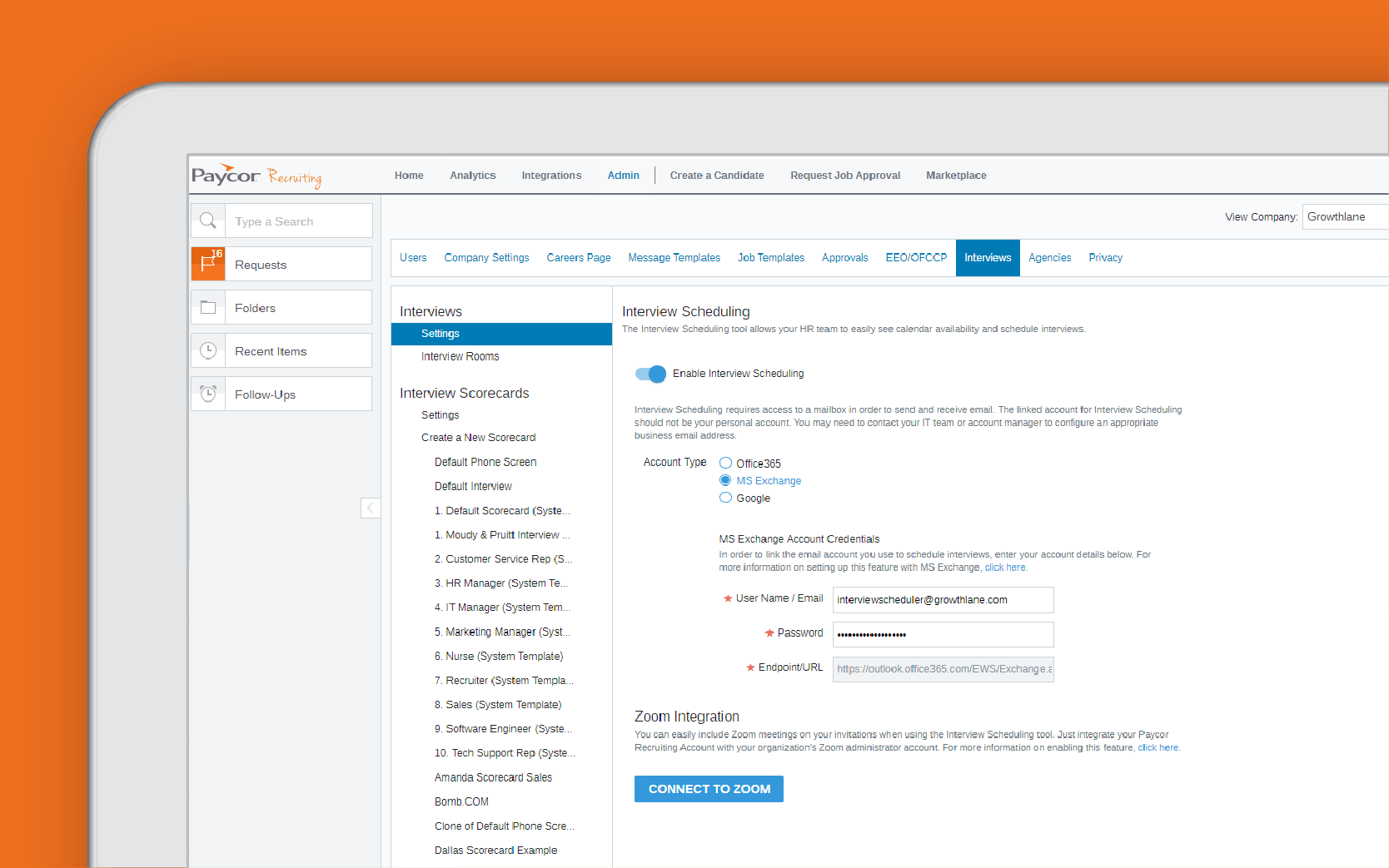 Corner of tablet showing Paycor interview scheduling software