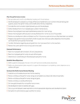 Paycor performance review checklist items