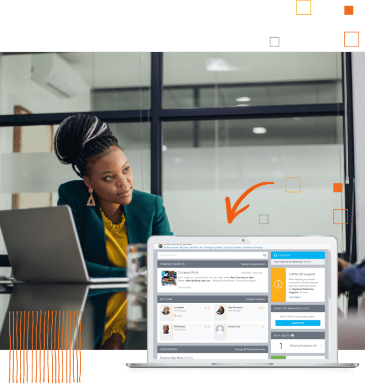 professional sitting at computer with paycor screenshot