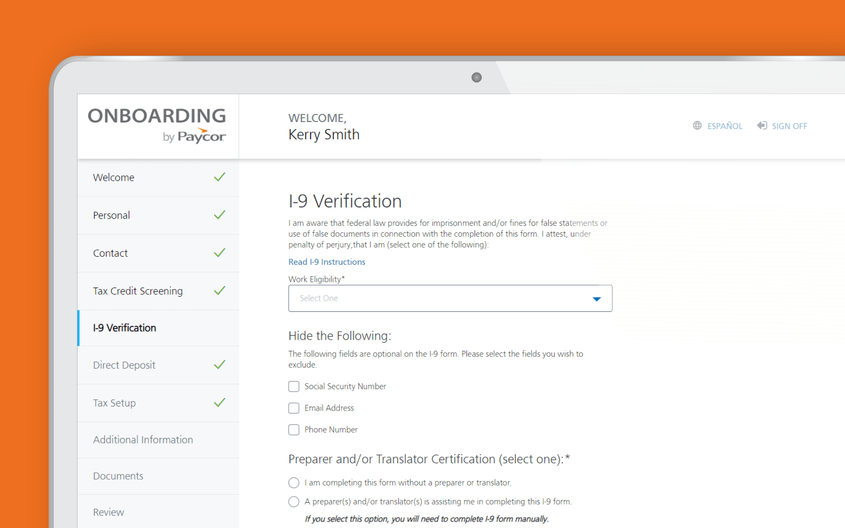paycor screenshot onboarding 19 verification
