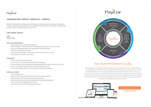 Paycor Onboard Survey Template Preview