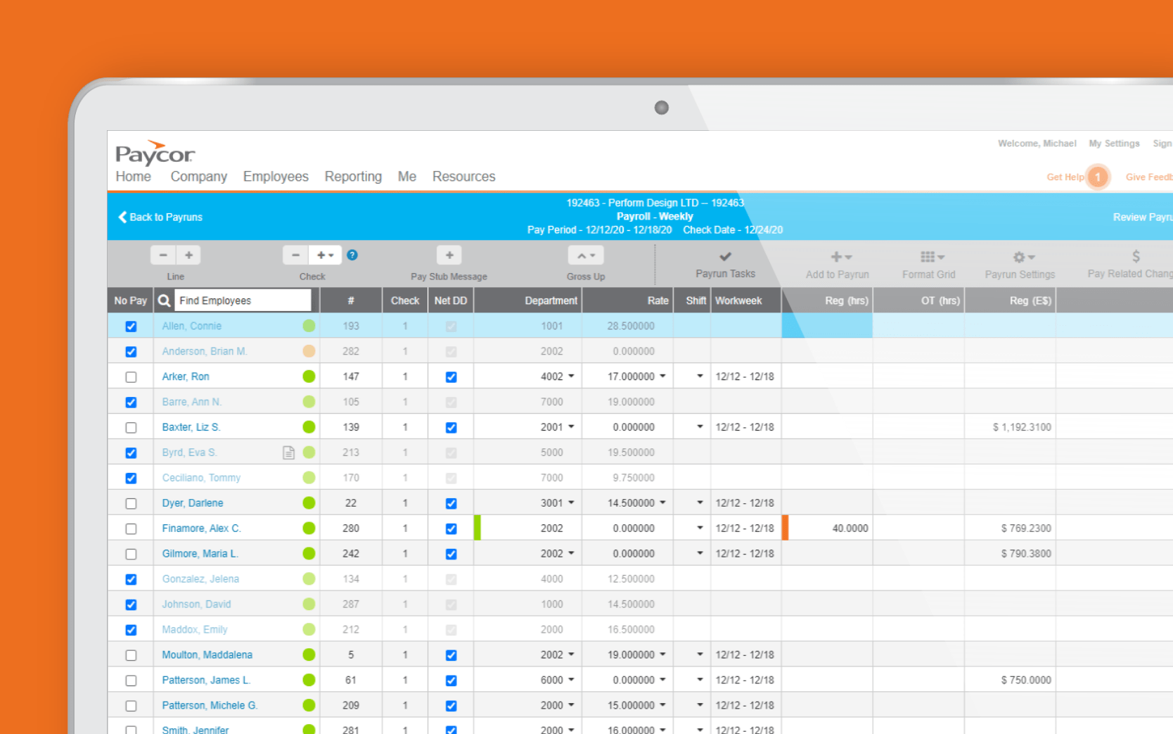 Screenshot of payroll product