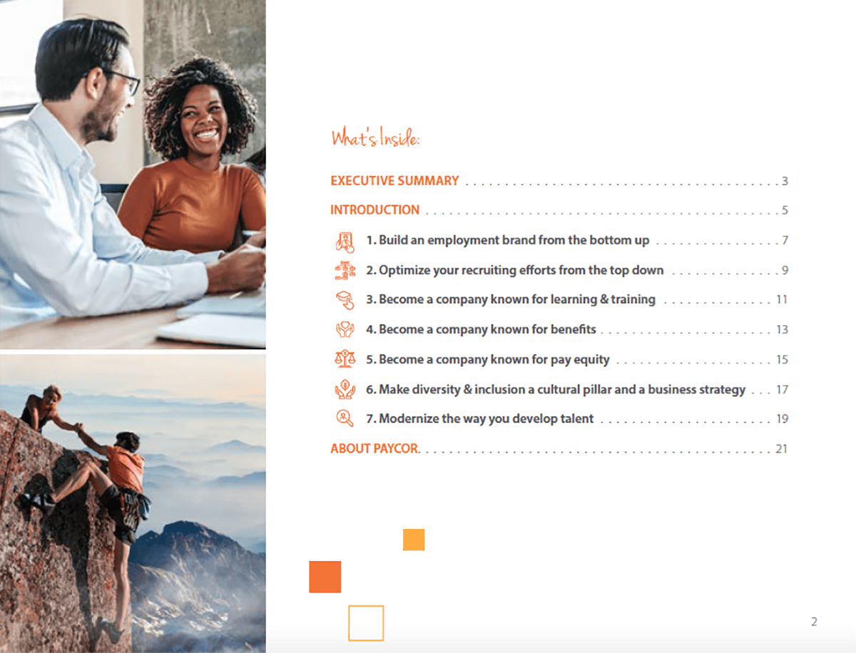 Paycor screenshot of whats inside of 7 way to Manage a Talent Shortage Guide
