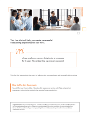 paycor onboarding checklist inside cover