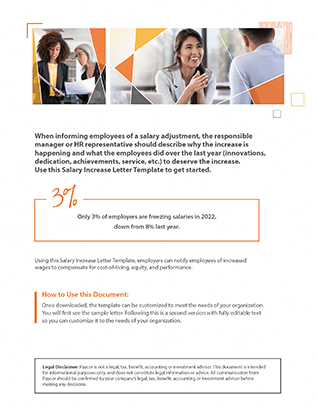 Paycors inside cover of Salary Increase Template