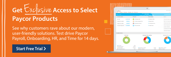 Paycor Free trial banner with product screenshot