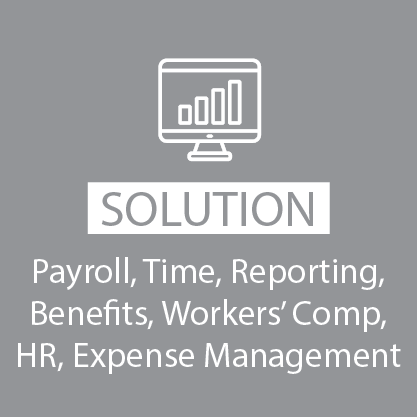 payroll, time, reporting, benefits, workers' comp, expense management