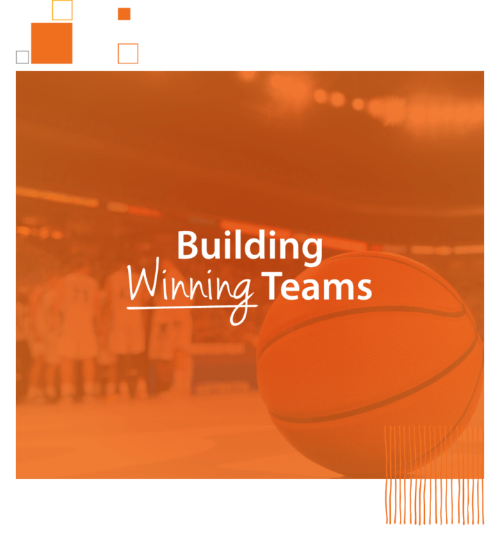 "Building Winning Teams" over basketball court background