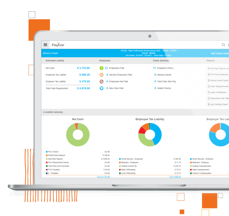 Paycor's payroll interface on laptop screen