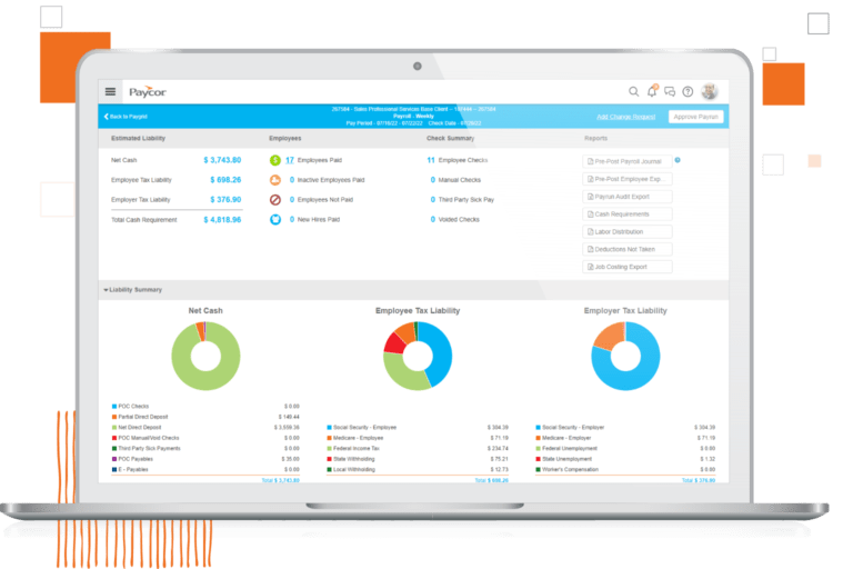 Paycor's payroll interface on laptop screen