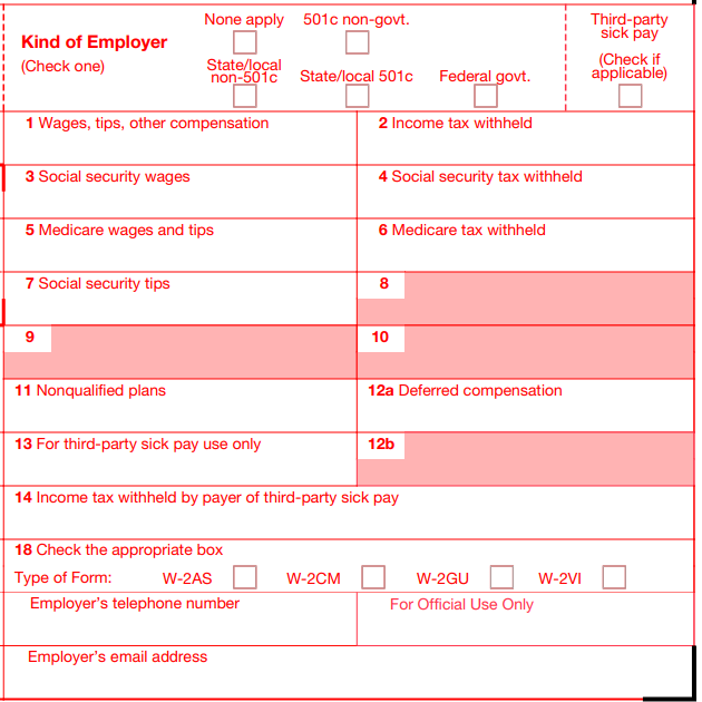 Boxes 1-18, W-3 form