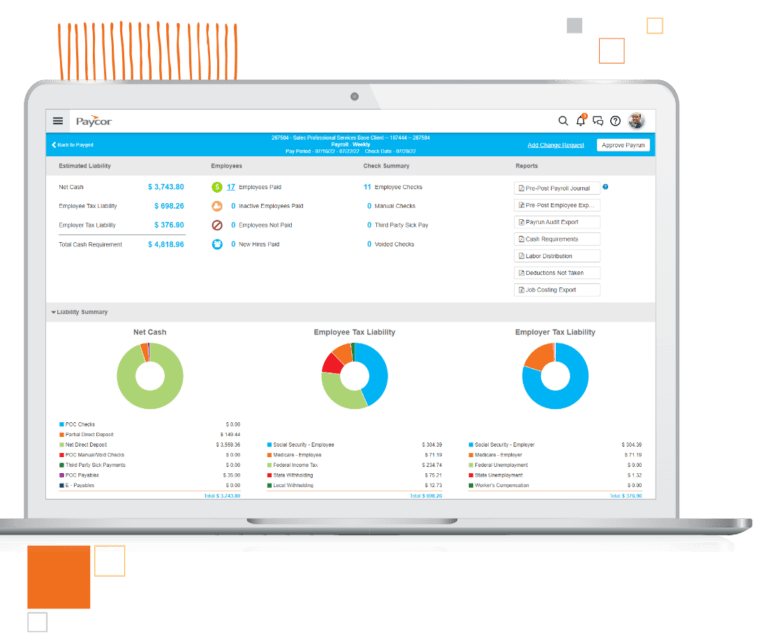 Paycor product screenshot payroll dashboard