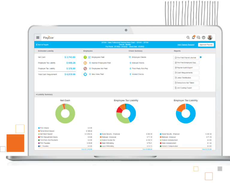 Paycor product screenshot payroll dashboard