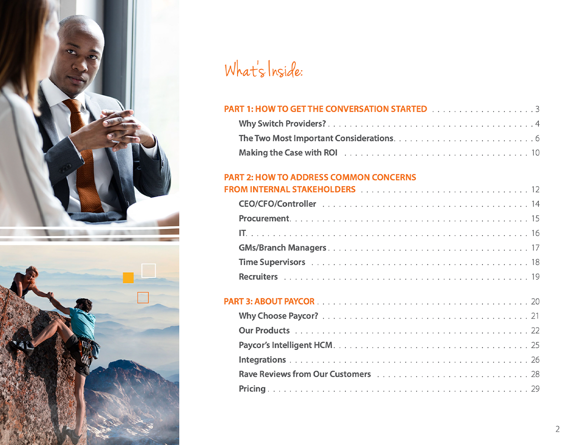 Table of Content within the Investing in HR Software Guide