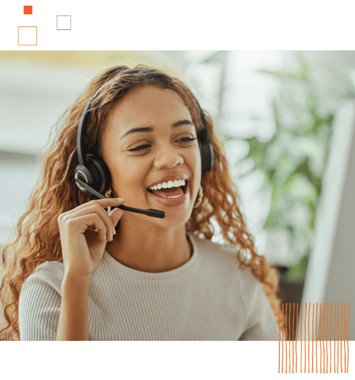 woman wearing phone headset and laughing