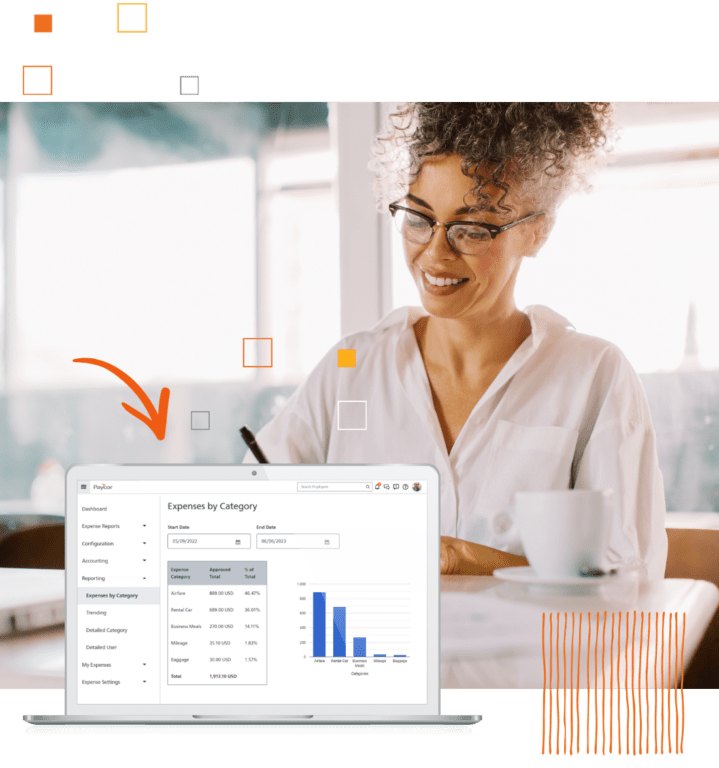 Paycor Expense Management software example and woman smiling
