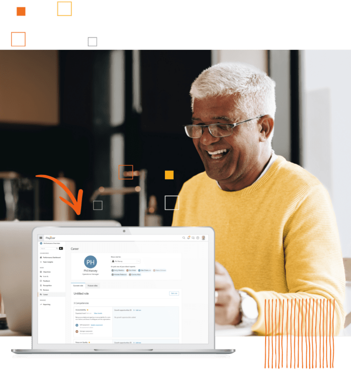 Paycor's Career Management product example and man smiling