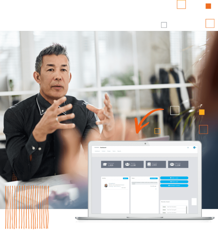 Paycor's LMS product example and man in office