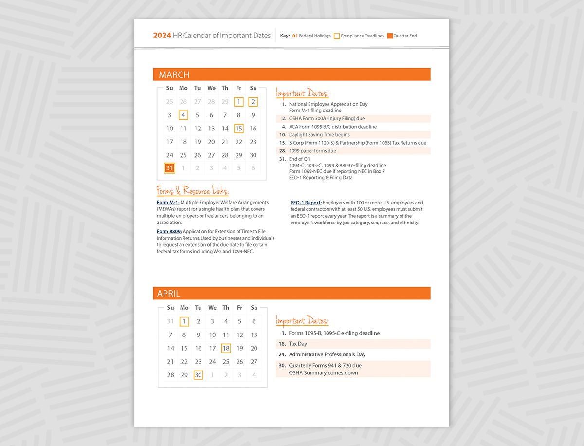 2024 HR Calendar of Important Dates 2024 HR Calendar of Important Dates