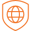 globe in shield orange icon