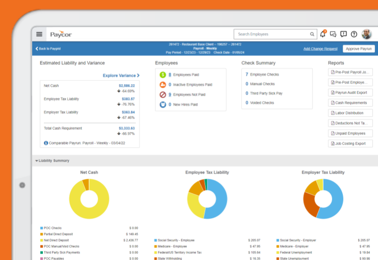 Screenshot of Paycor's Payroll Reports feature on desktop device