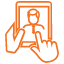 orange hands touching tablet icon