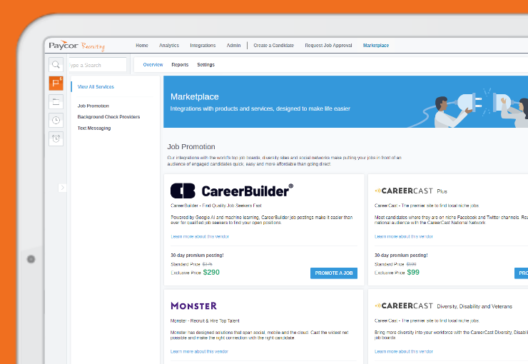 recruiting integrations product screenshot example