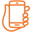 orange icon of hand holding phone