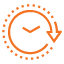 orange icon of clock with arrow arround