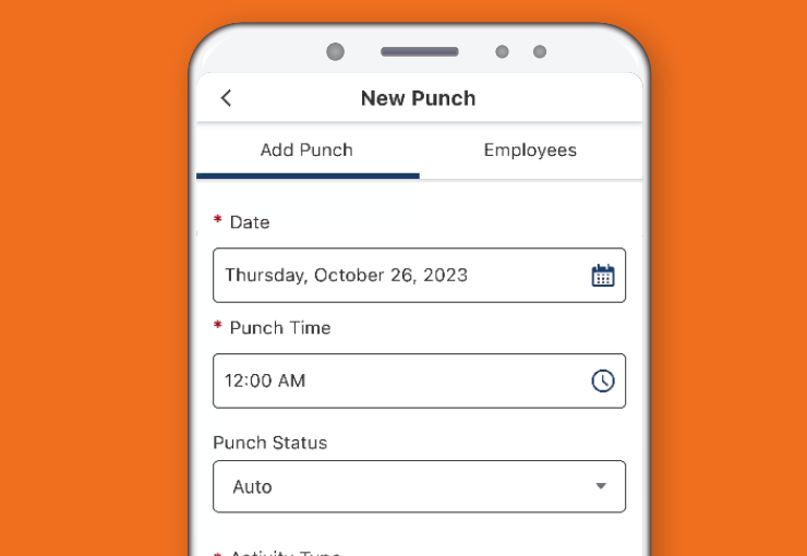 Paycor Time product mobile screenshot of the punch feature