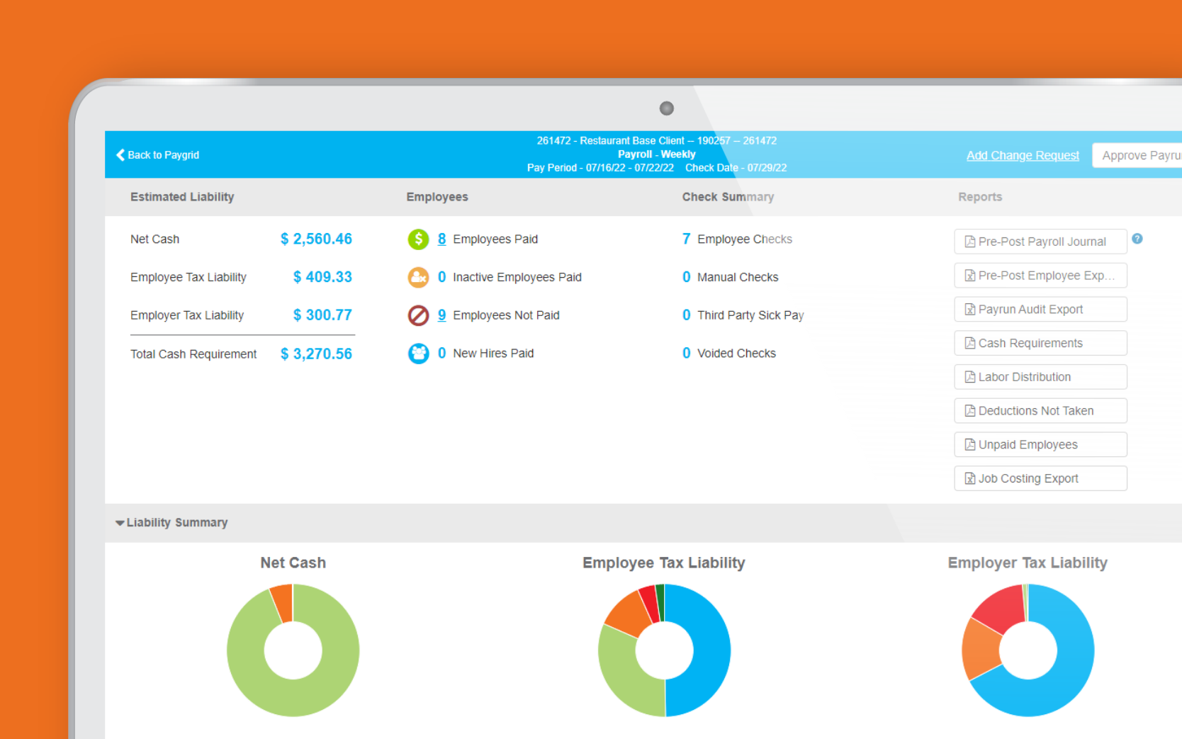 Paycor payroll feature screenshot of dashboard