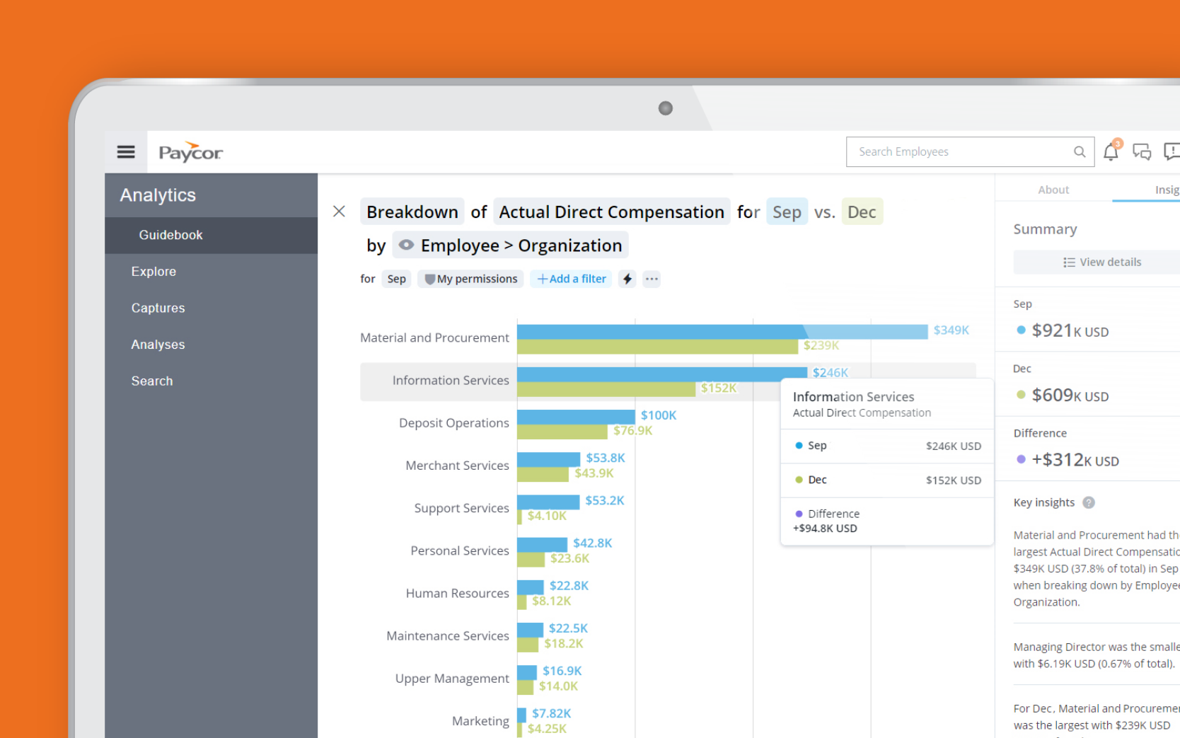 Paycor analytics feature screenshot of breakdown