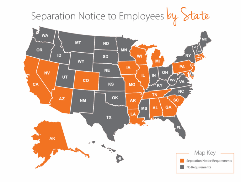 map of sseparation notice requirements by state