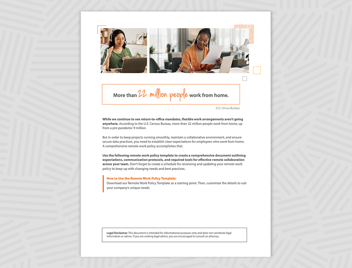 introduction page of the paycor remote work policy template