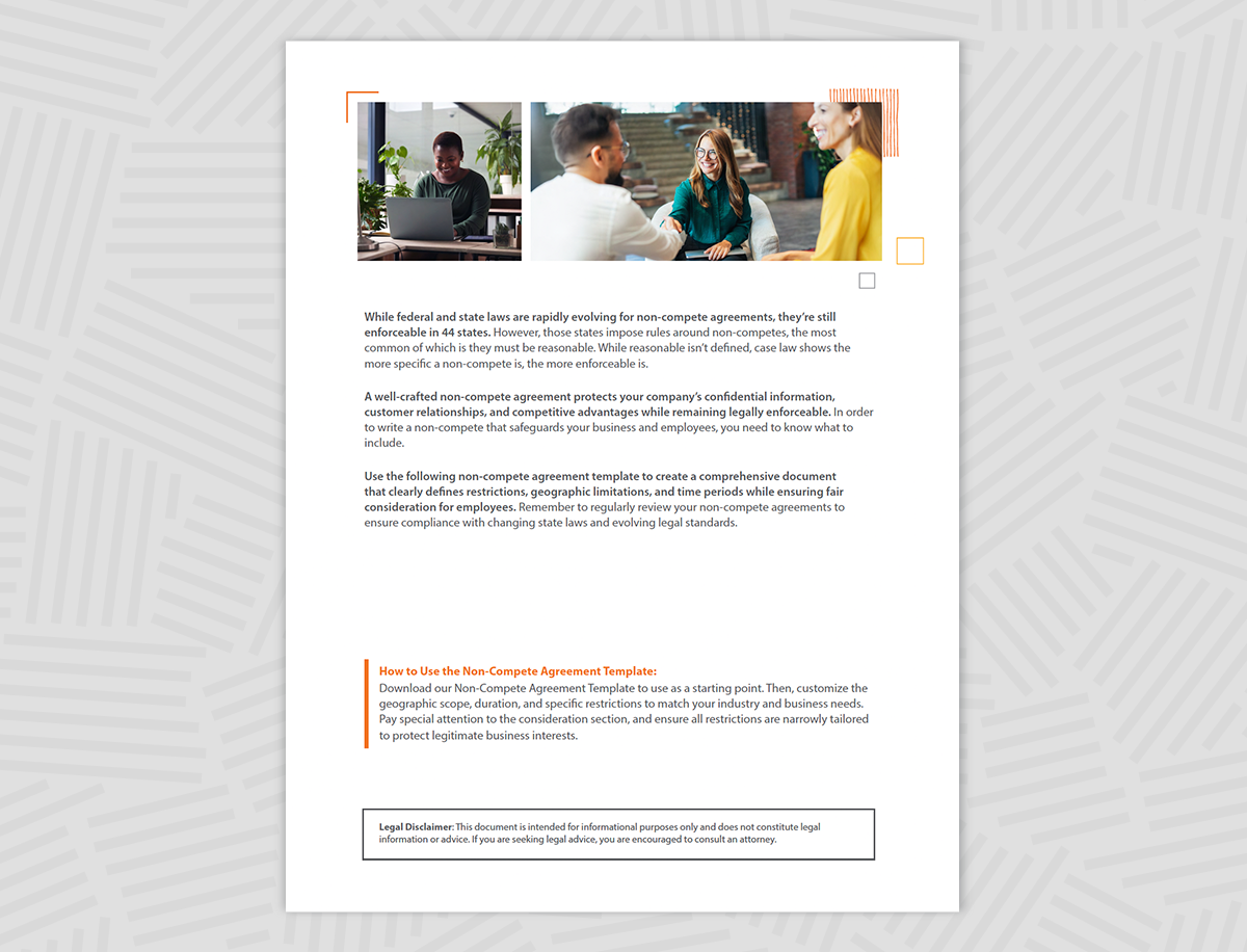 introduction page for the non-compete agreement template