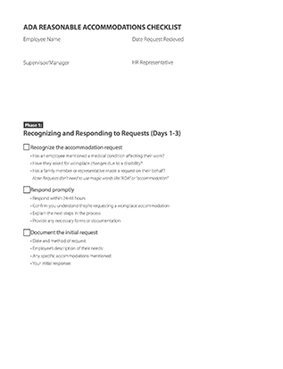 the first page of the ada accomodations checklist