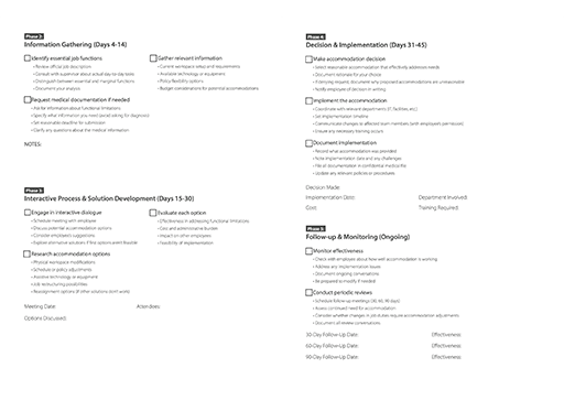 the second and third pages of the ada accommodations checklist