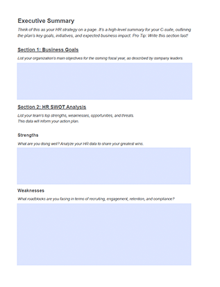 first page of Paycor's HR strategic plan template