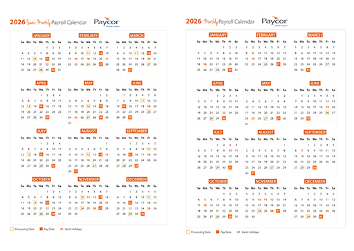 Paycor 2026 payroll calendars templates