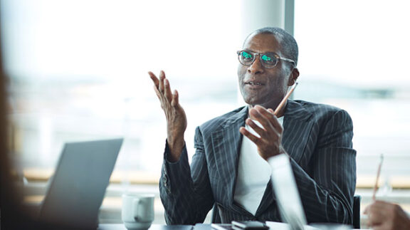 HR professional discussing talent acquisition strategy